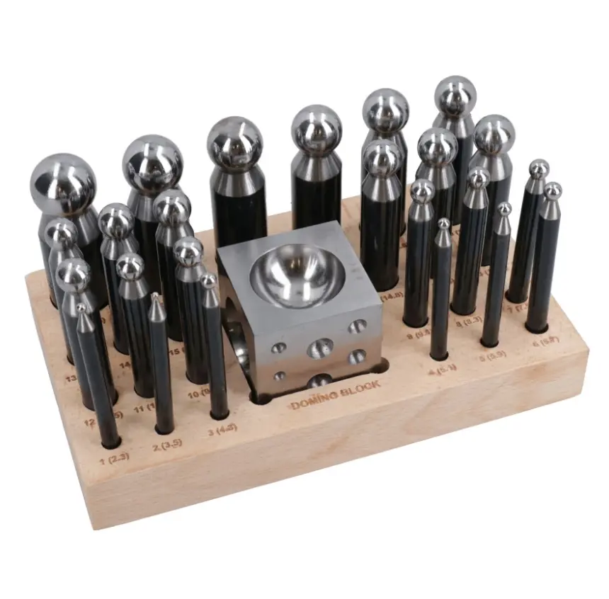 [EF001] Kit de Façonnage Bijoux 25 Pièces avec Bloc à Dôme et Poinçons | Outils Bijouterie Acier
